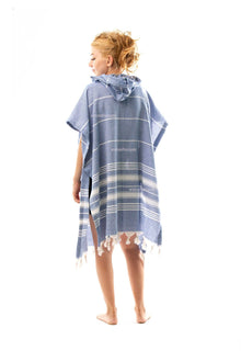 Blauer Poncho Bademantel S/M mit schlichter Form für Badezimmer, Reise und Strand