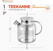 Wilmax Teekanne 1600 ml mit Federfilter und mit Edelstahldeckel Rauchgrau Thermoglas – Anwendungs- oder Detailansicht; Lieferumfang: 1 Stück