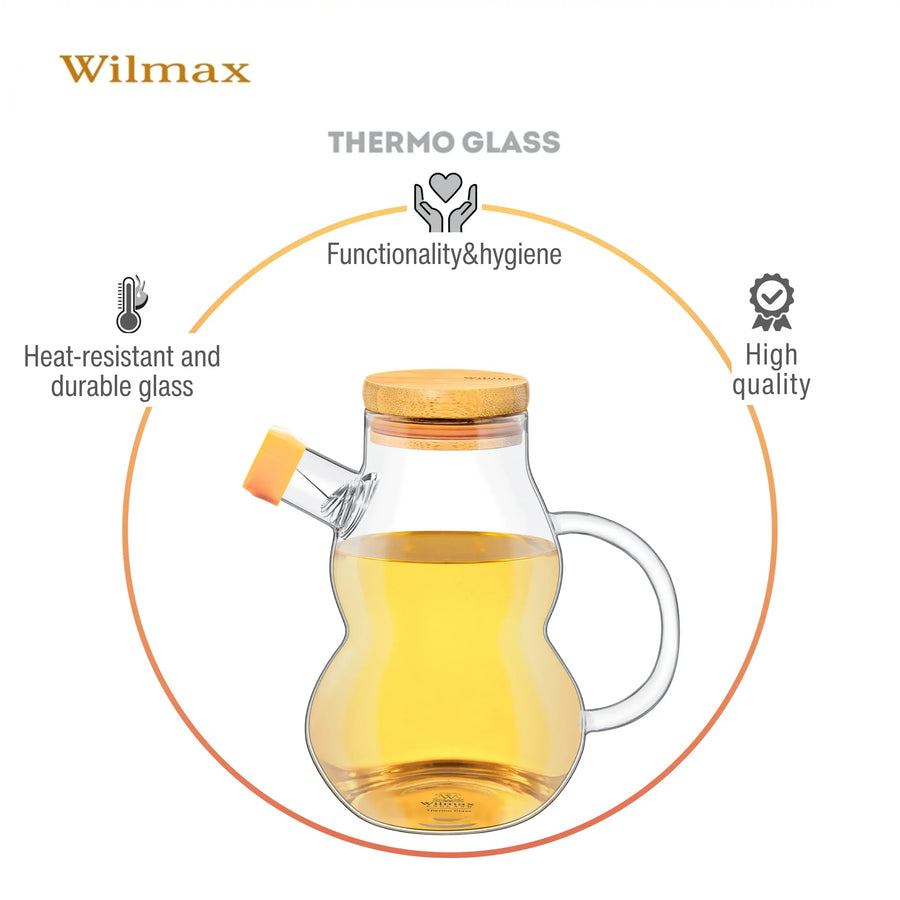 Wilmax Ölflasche 450 ml mit Ausgießer und Filter Transparent Glas – Anwendungs- oder Detailansicht; Lieferumfang: 1 Stück