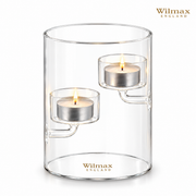 Wilmax Teelichthalter für 2 Teelichter 12 cm Transparent Glas