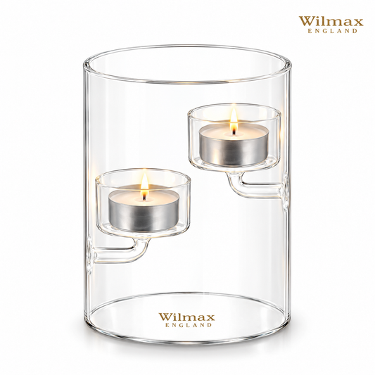 Wilmax Teelichthalter für 2 Teelichter 12 cm Transparent Glas