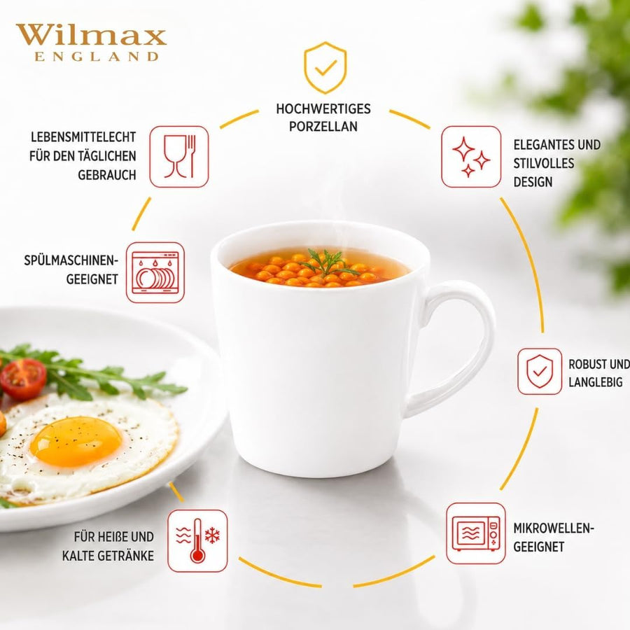 Wilmax Tasse 280 ml 4er-Set Weiß Porzellan – Anwendungs- oder Detailansicht; Lieferumfang: 4 Stück