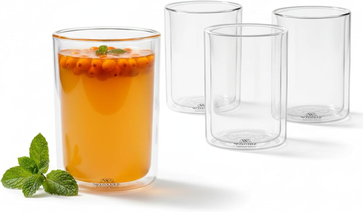 Wilmax Doppelwandiges Thermoglas 400 ml 4er-Set Transparent – Produktansicht; Lieferumfang: 4 Stück