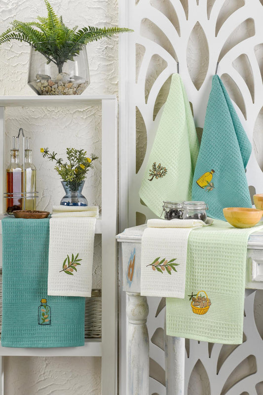 HELDENA Geschirrtücher Mint – 6er Set, 40×60 cm, Baumwolle Waffelstruktur