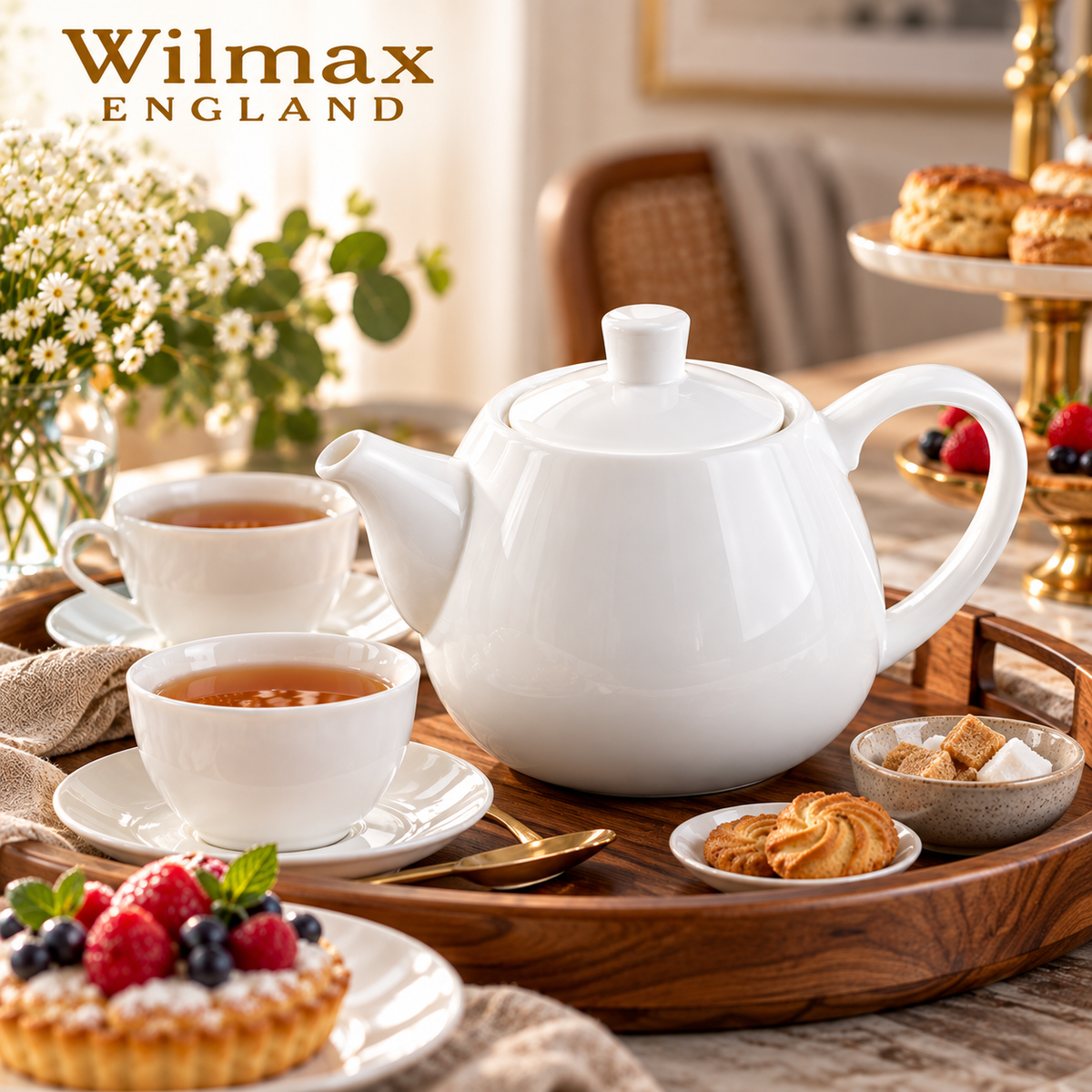 Wilmax Kaffee- und Teekanne mit Ausgusssieb 1000 ml Weiß Porzellan – Anwendungs- oder Detailansicht; Lieferumfang: 1 Stück