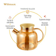Wilmax Teekanne 1200 ml mit Federfilter und mit Edelstahldeckel Gold Thermoglas – Anwendungs- oder Detailansicht; Lieferumfang: 1 Stück