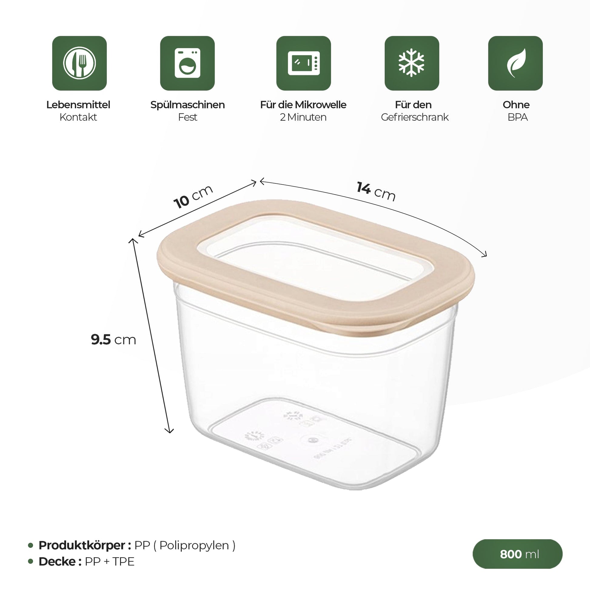 Lebensmittelbehälter 800 ml für Snacks Reste und Meal Prep
