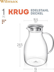 Wilmax Krug 2500 ml mit Edelstahldeckel und Filter Transparent Thermoglas – Anwendungs- oder Detailansicht; Lieferumfang: 1 Stück