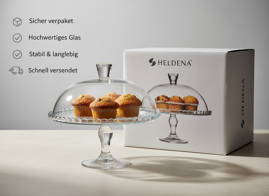 Servierplatte Glas mit Fuß – Elegante Kuchenplatte Transparent Ø32 cm | Patisserie- & Tortenplatte für Buffet, Kaffee & Dekor