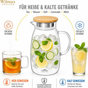 Wilmax Krug 1900 ml mit Bambusdeckel Transparent Thermoglas – Anwendungs- oder Detailansicht; Lieferumfang: 1 Stück