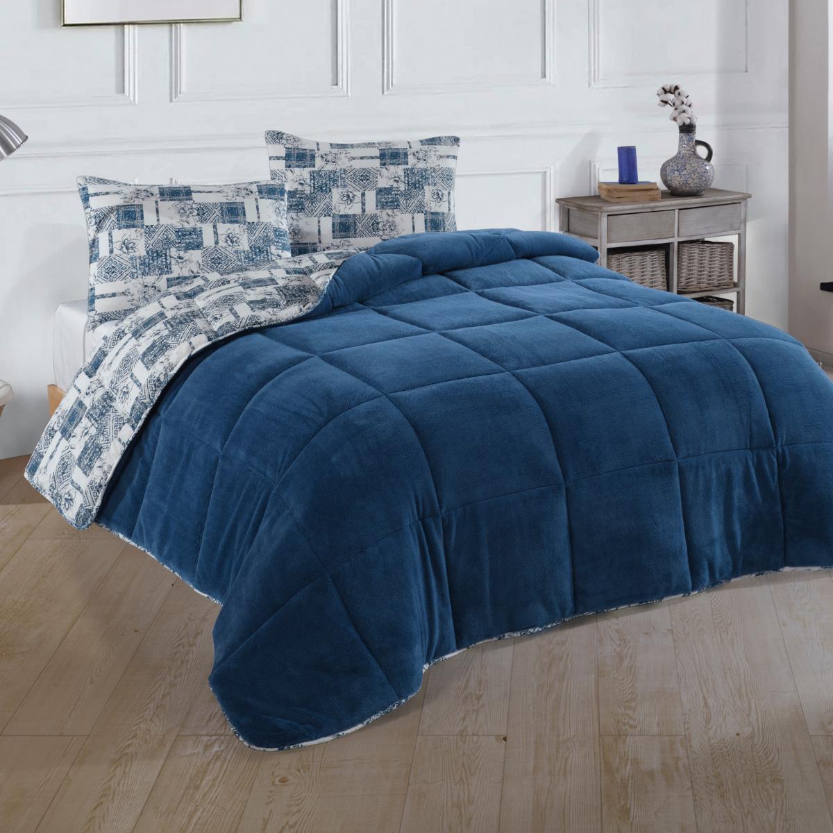 Blaue Bettdecke Wellsoft 155x220 cm pflegeleicht maschinenwaschbar