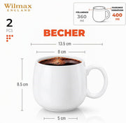Wilmax Tasse 400 ml 2er-Set Weiß Porzellan – Anwendungs- oder Detailansicht; Lieferumfang: 2 Stück
