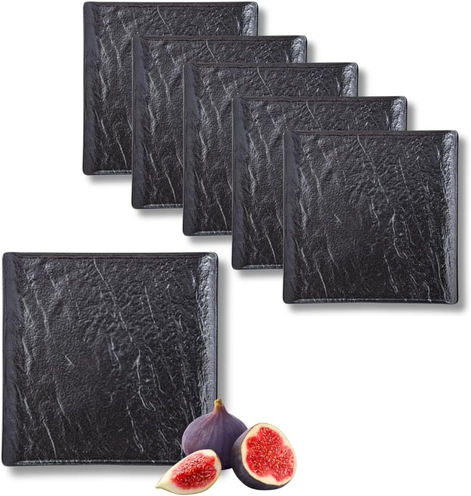 Wilmax Quadratische Servierplatte 17 × 17 cm 6er-Set Schwarz Porzellan – Produktansicht; Lieferumfang: 6 Stück