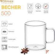 Wilmax Glastasse 500 ml 6er-Set Transparent Borosilikatglas – Anwendungs- oder Detailansicht; Lieferumfang: 6 Stück