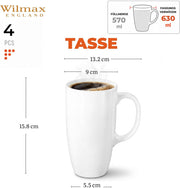 Wilmax Becher 630 ml 4er-Set Weiß Porzellan – Anwendungs- oder Detailansicht; Lieferumfang: 4 Stück