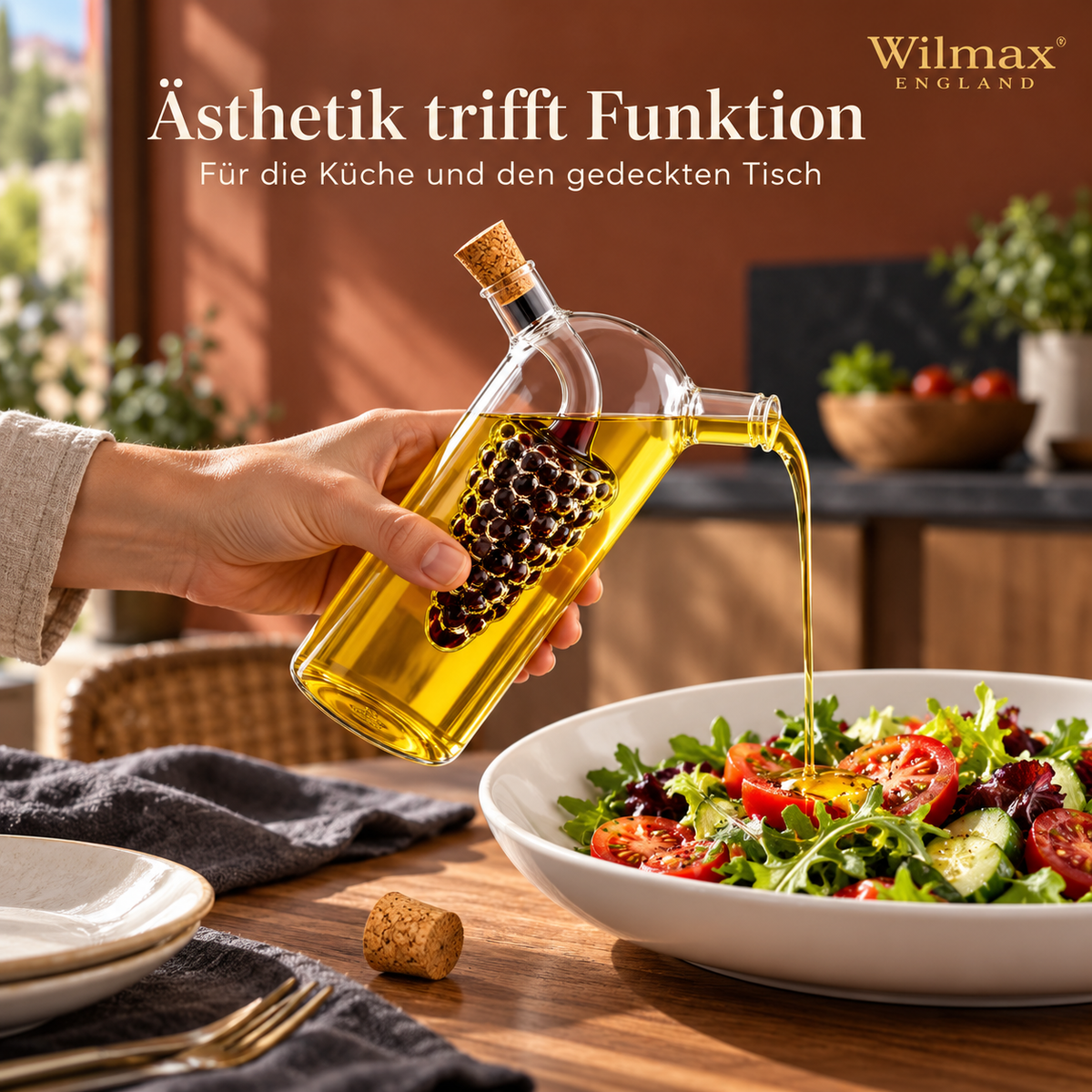 Wilmax Öl- und Essigflasche 250/50 ml Transparent Glas – Anwendungs- oder Detailansicht; Lieferumfang: 1 Stück