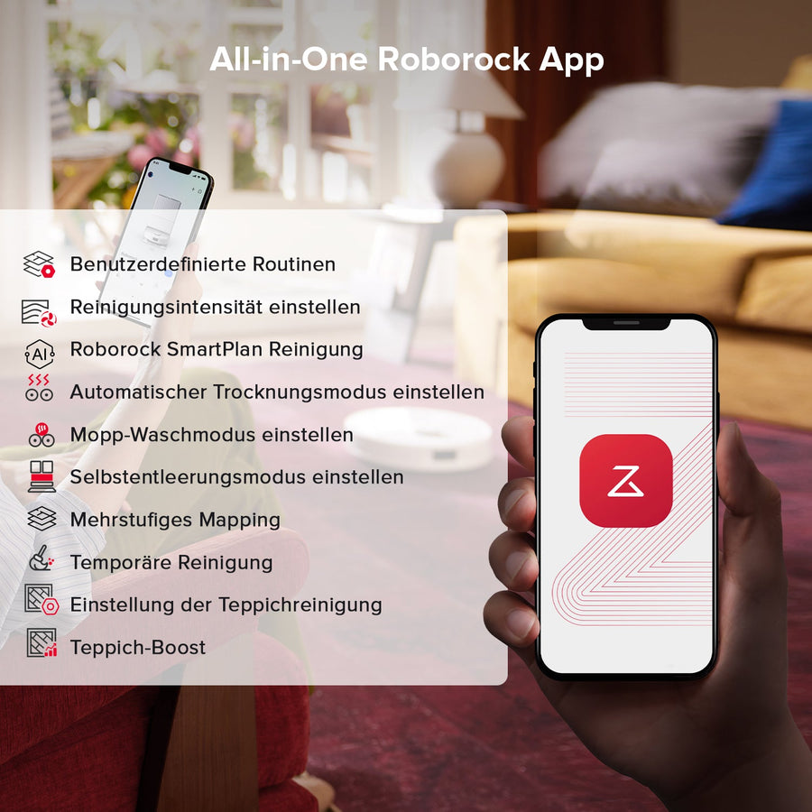 Steuerung des Roborock Qrevo S5V über die Roborock App am Smartphone