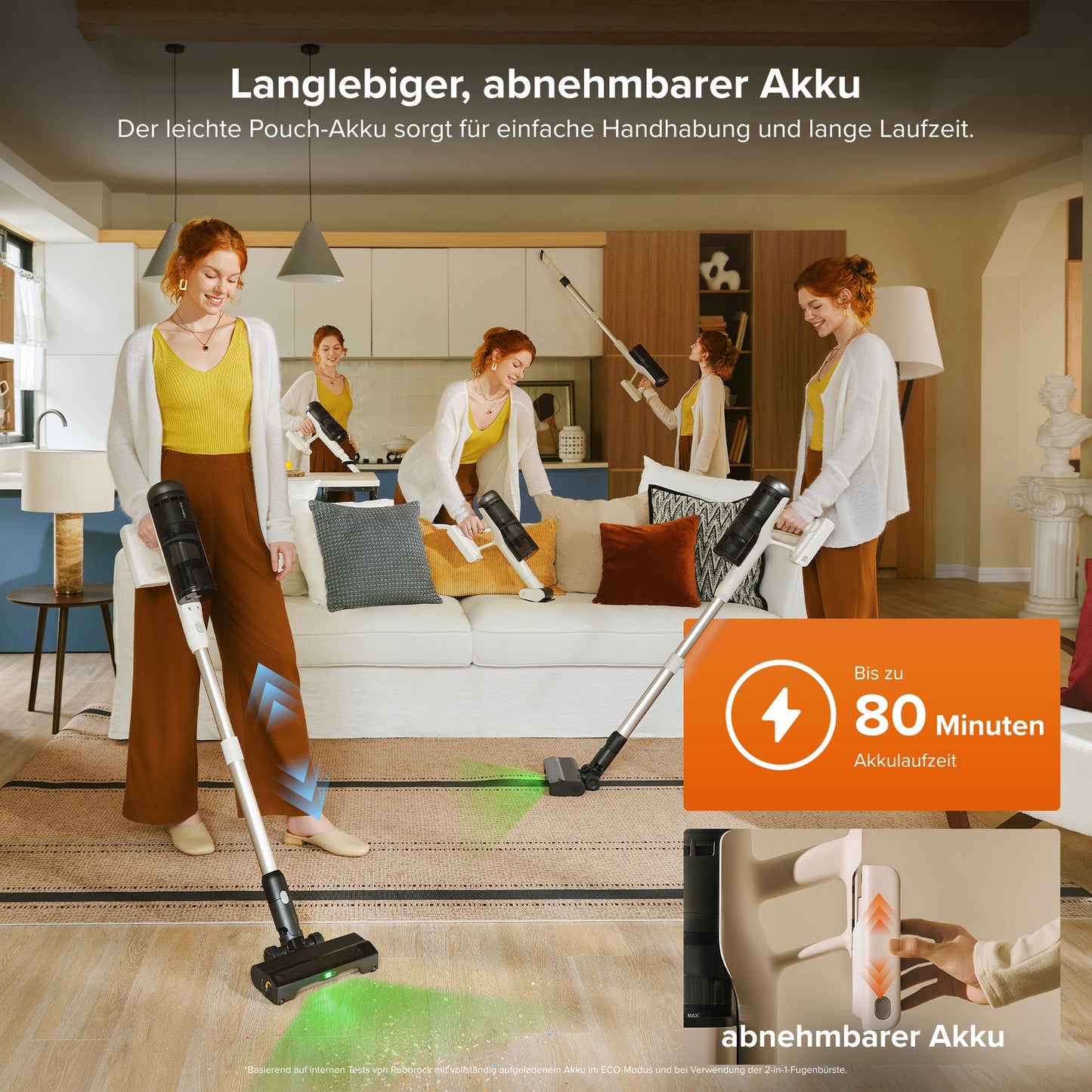 H60 Hub Pro knickbares Rohr reinigt unter Tisch und Sofa