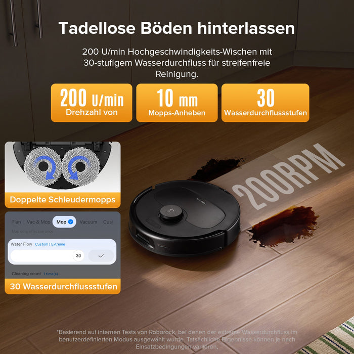 HELDENA Roborock QV 35S Set in Schwarz mit Multifunktionsdock im modernen Wohnraum