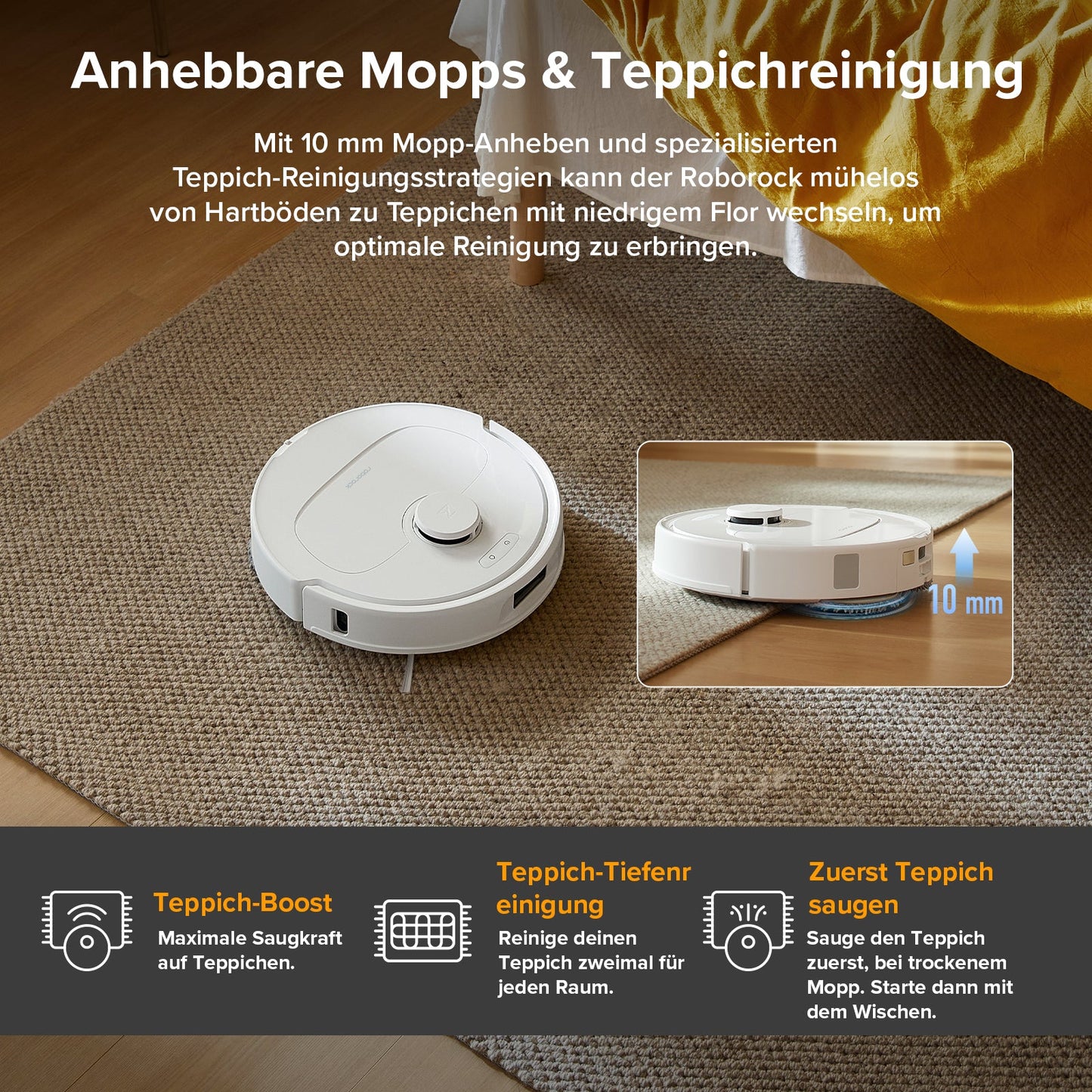 Roborock QV 35A Saugroboter mit Multifunktionsdock – 8.000 Pa | Rotierende Mopps | HELDENA