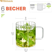 Wilmax Glasbecher mit Henkel 400 ml 6er-Set Glas – Anwendungs- oder Detailansicht; Lieferumfang: 6 Stück