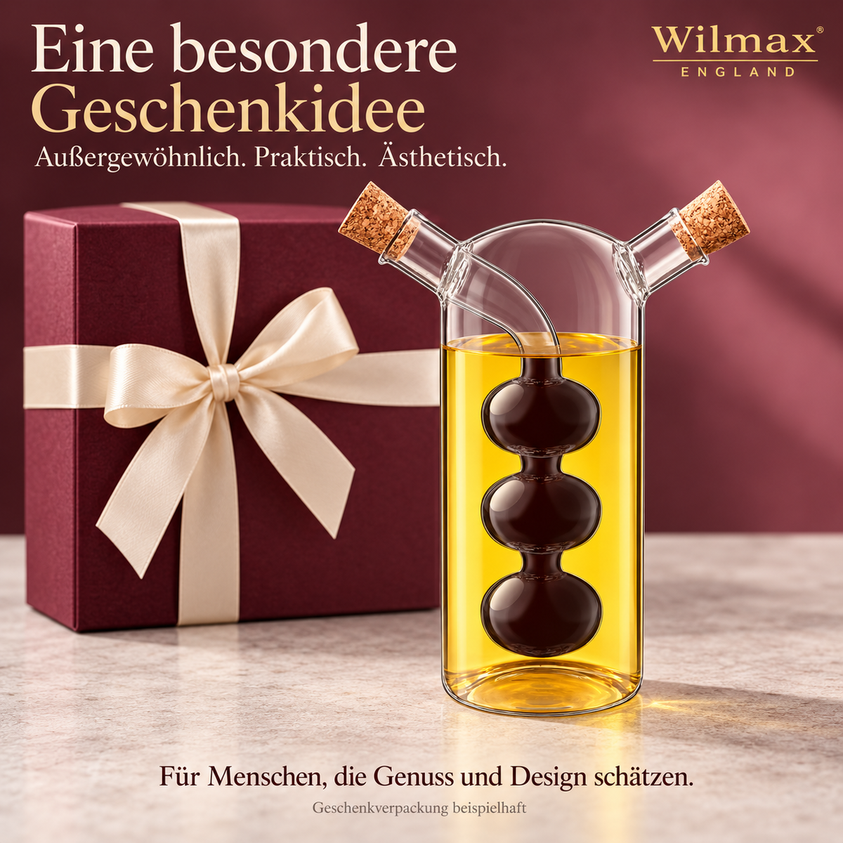 Wilmax Öl- und Essigflasche 300/60 ml Transparent Glas – Anwendungs- oder Detailansicht; Lieferumfang: 1 Stück