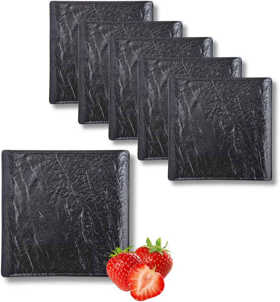 Wilmax Quadratische Servierplatte 13 × 13 cm 6er-Set Schwarz Porzellan – Produktansicht; Lieferumfang: 6 Stück