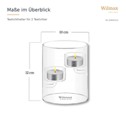 Wilmax Teelichthalter für 2 Teelichter 12 cm Transparent Glas – Anwendungs- oder Detailansicht; Lieferumfang: 1 Stück