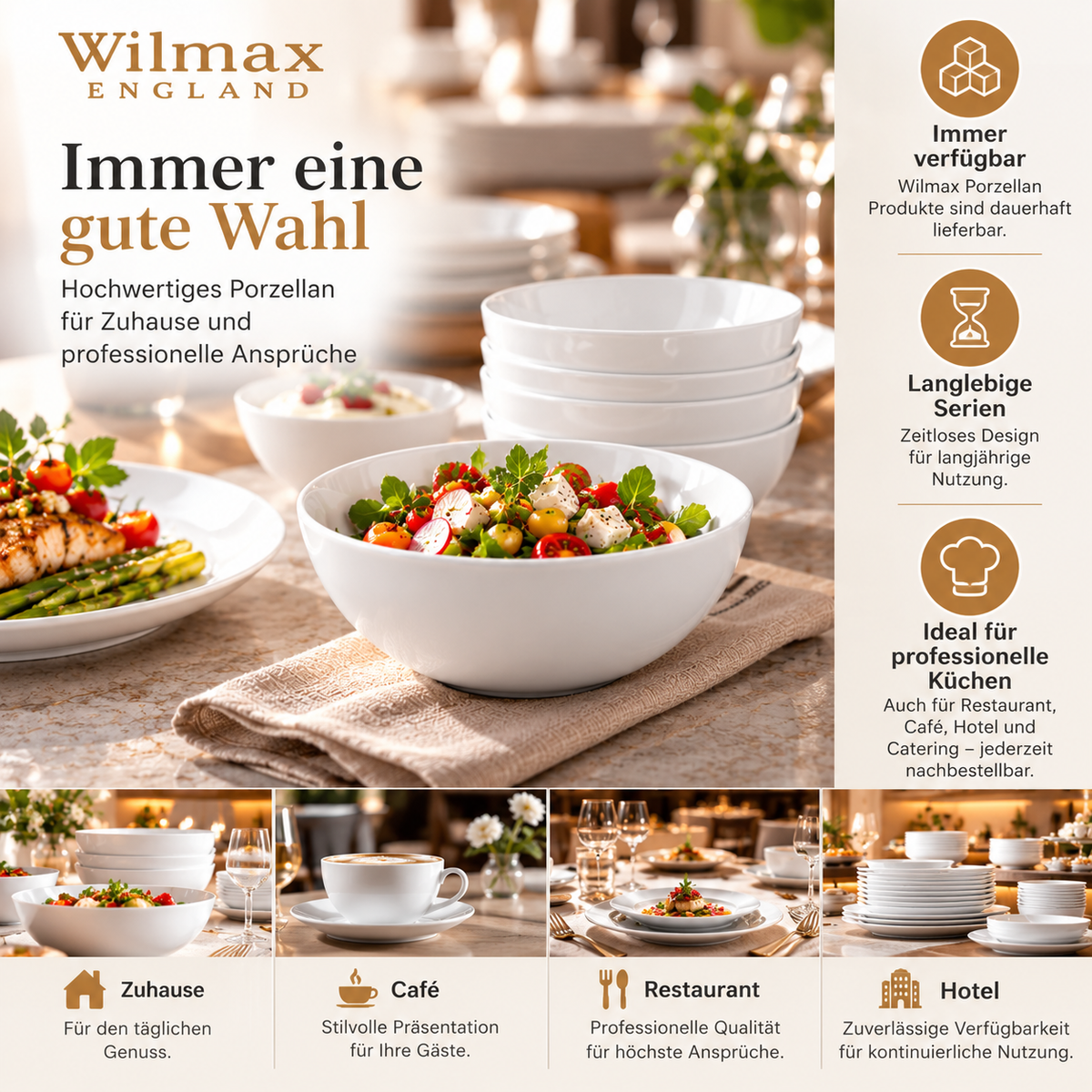 Wilmax Schale 20 cm 1700 ml 2er-Set Weiß Porzellan – Anwendungs- oder Detailansicht; Lieferumfang: 2 Stück