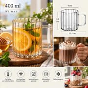Wilmax Glasbecher mit Henkel 400 ml 6er-Set Glas – Anwendungs- oder Detailansicht; Lieferumfang: 6 Stück
