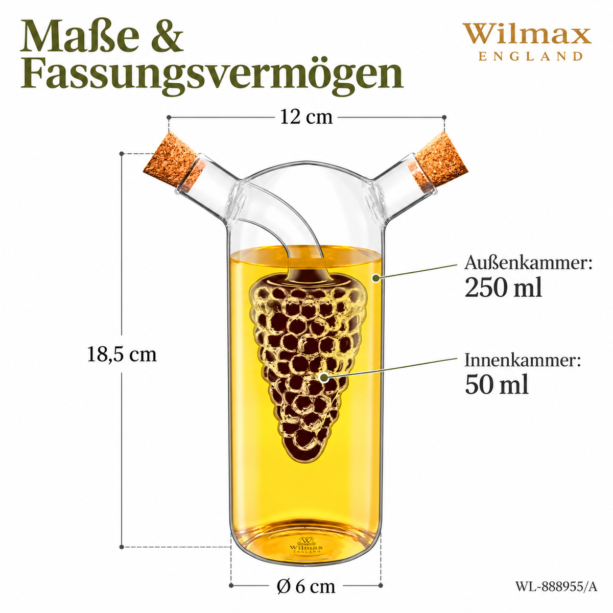 Wilmax Öl- und Essigflasche 250/50 ml Transparent Glas – Anwendungs- oder Detailansicht; Lieferumfang: 1 Stück