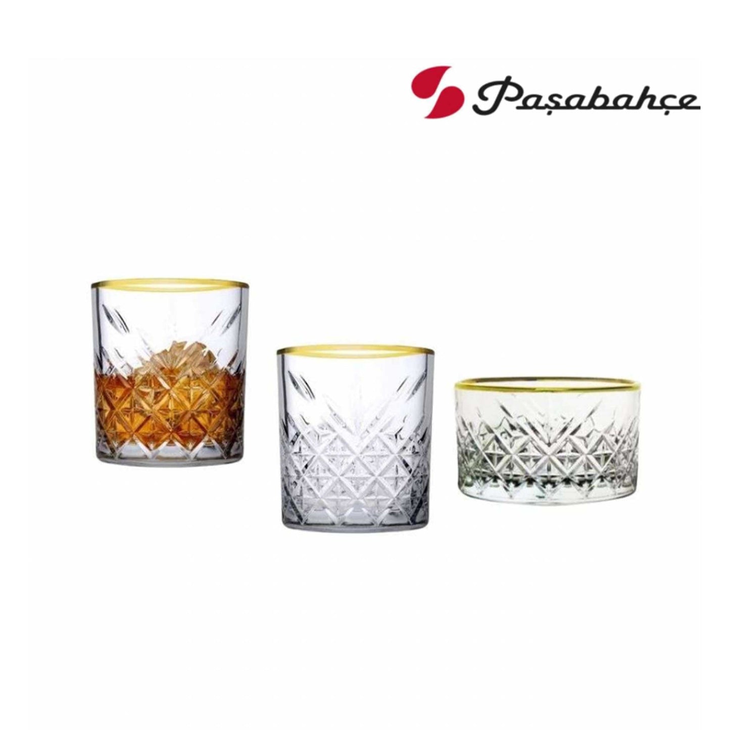 Whiskygläser mit Goldrand 205 ml – Vintage Facettendesign – 3er Set – Elegante Bar Gläser