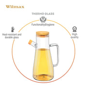 Wilmax Ölflasche 900 ml mit Ausgießer und Filter Transparent Glas – Anwendungs- oder Detailansicht; Lieferumfang: 1 Stück