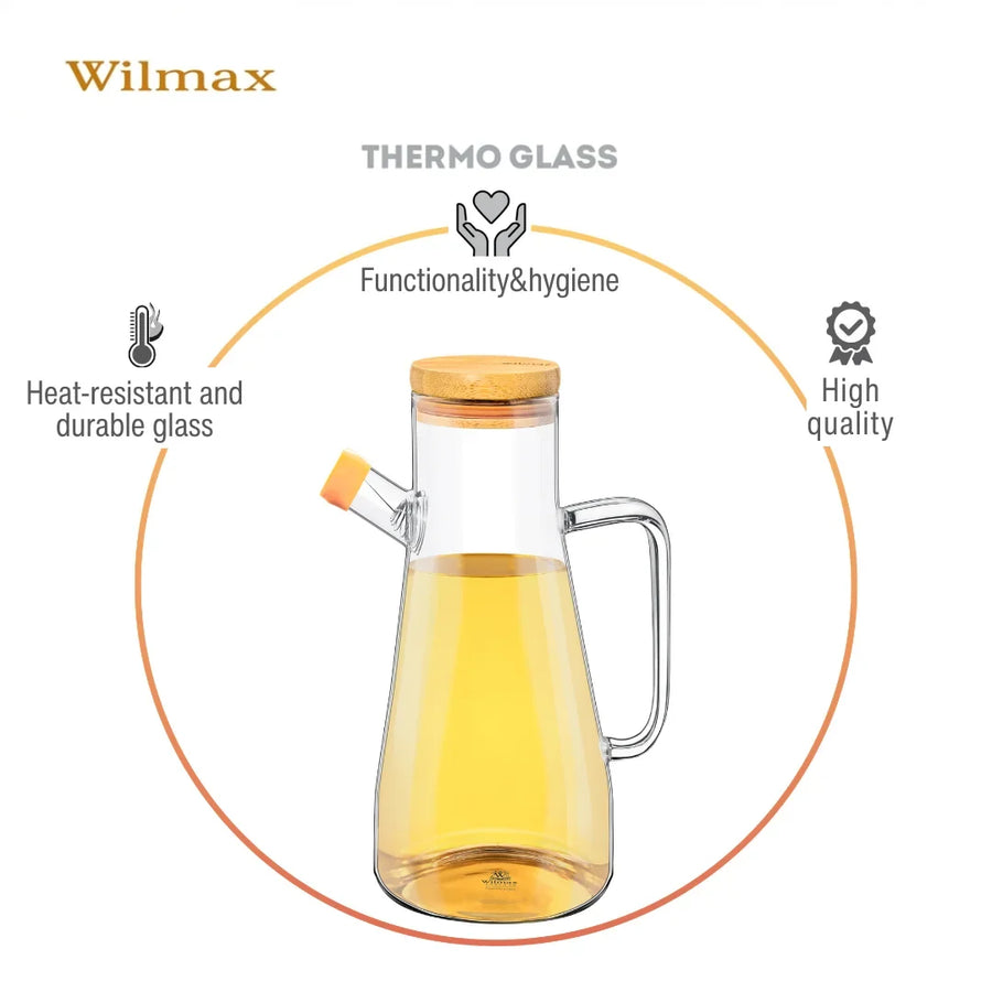 Wilmax Ölflasche 900 ml mit Ausgießer und Filter Transparent Glas – Anwendungs- oder Detailansicht; Lieferumfang: 1 Stück