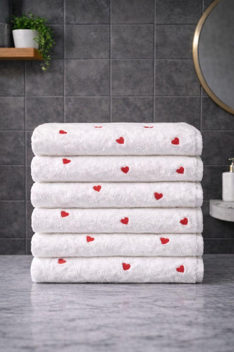 Handtuch Set Herz Motiv Detail Stickerei Baumwolle pflegeleicht