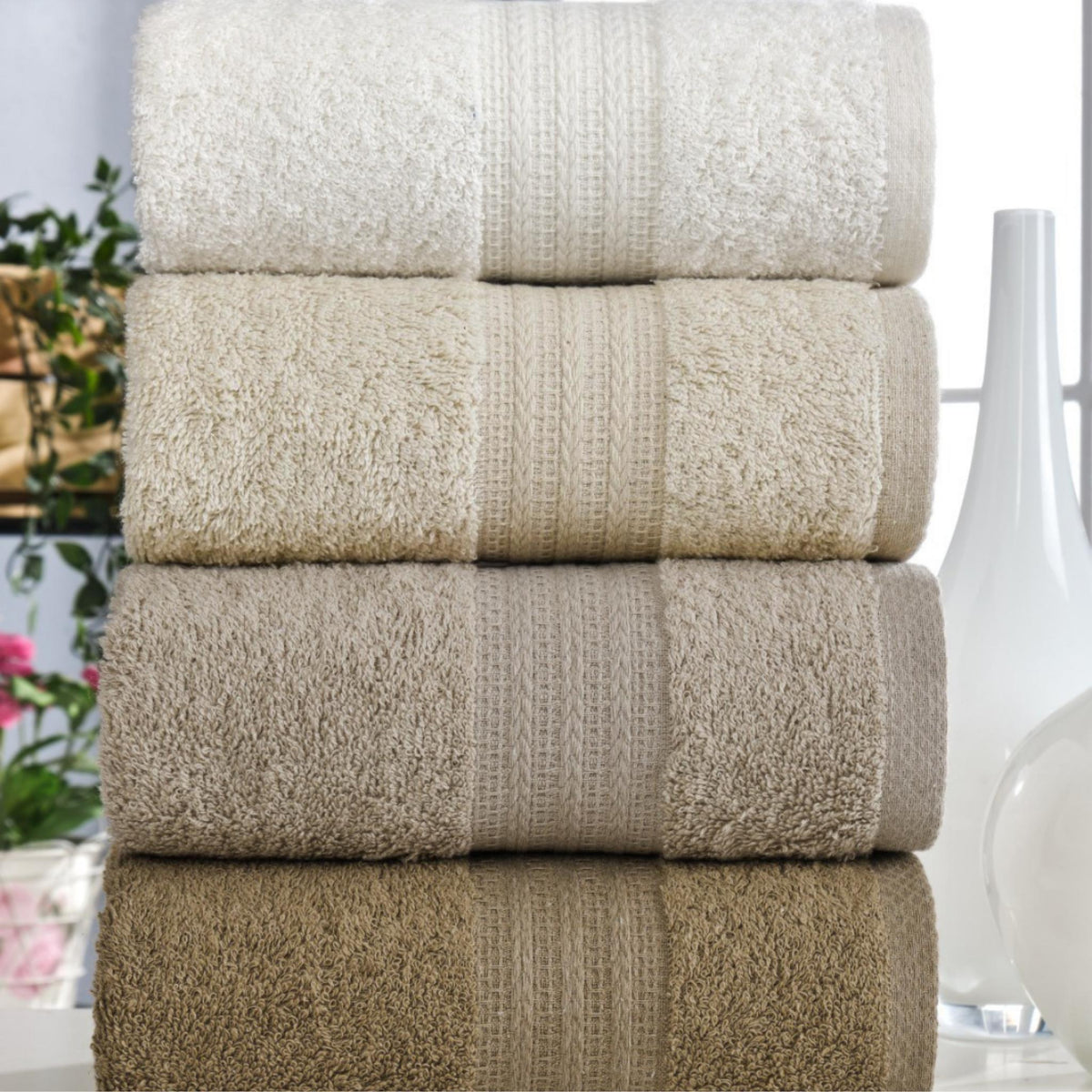 HELDENA Handtuch-Set Kaffeebraun 4er – Baumwolle, 50×85 cm