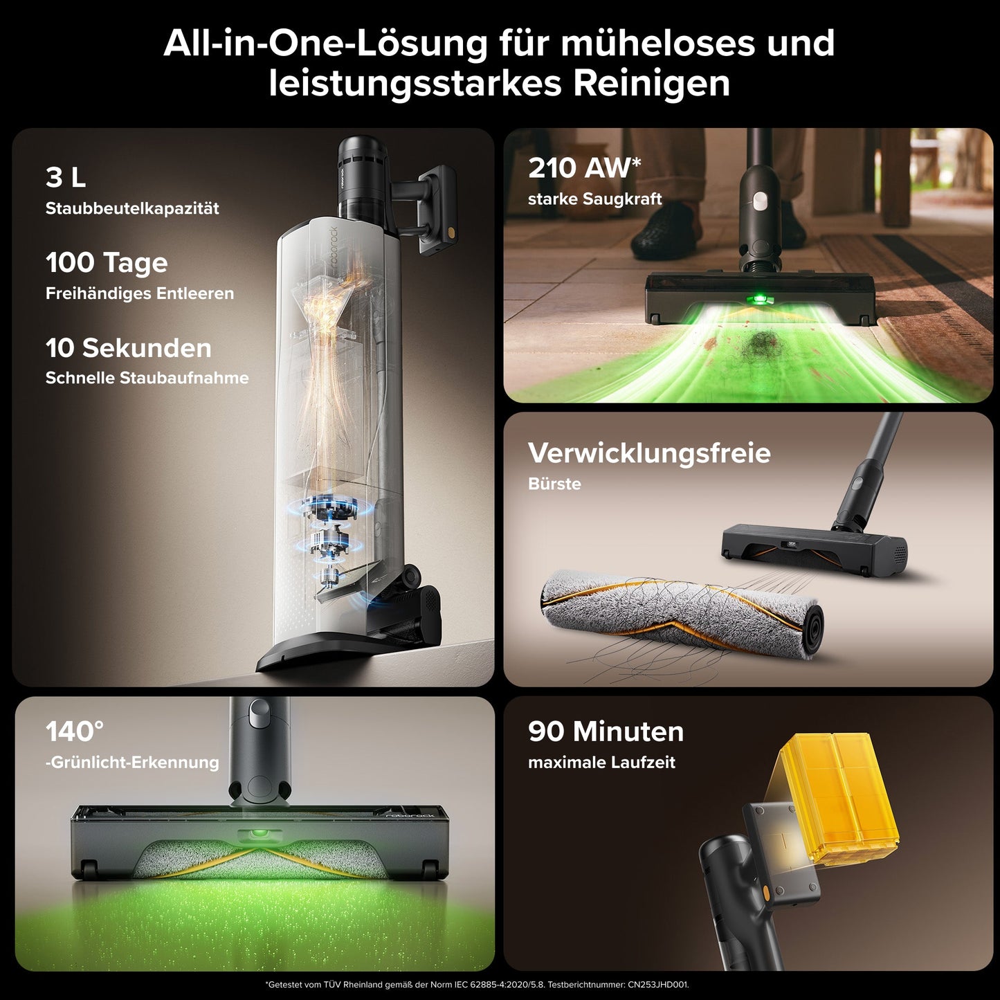Roborock H60 Hub Ultra schwarzer Akkusauger in Wohnraum mit Station