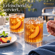 Wilmax Glasbecher mit Henkel 400 ml 6er-Set Glas – Anwendungs- oder Detailansicht; Lieferumfang: 6 Stück