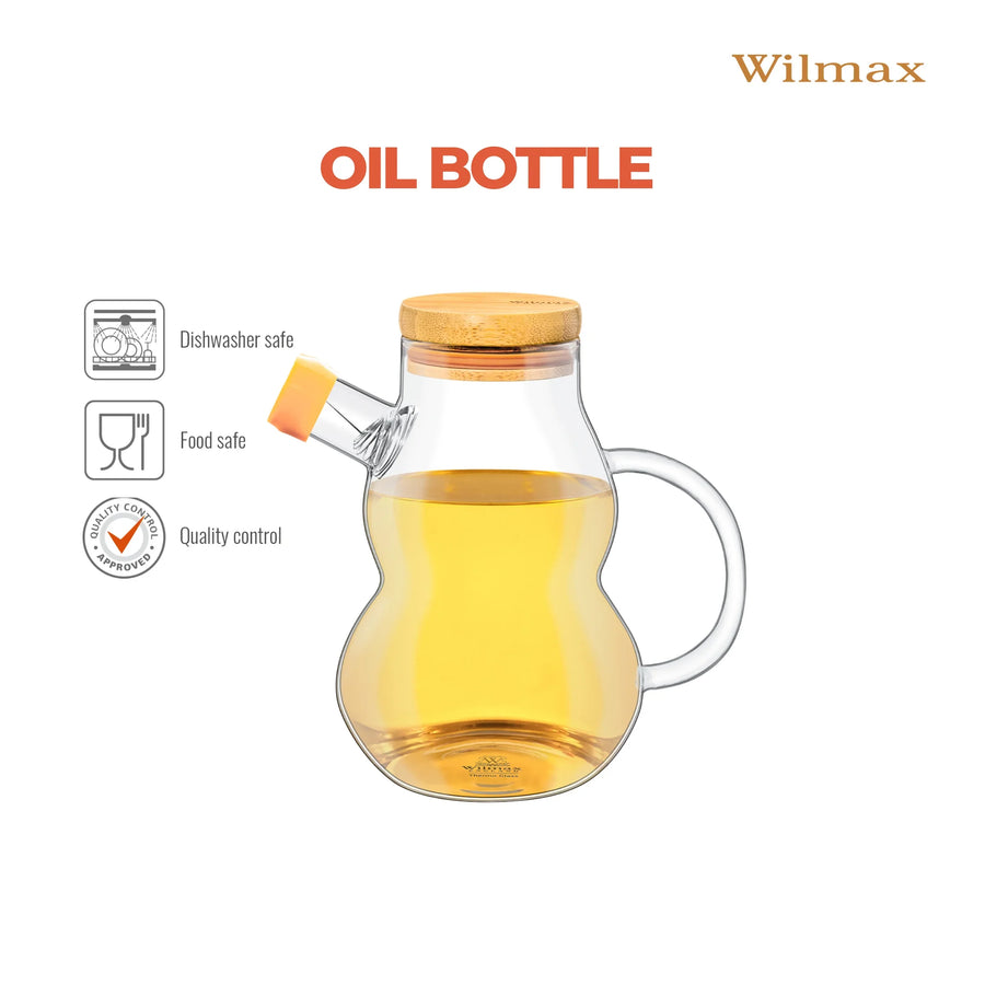 Wilmax Ölflasche 450 ml mit Ausgießer und Filter Transparent Glas – Anwendungs- oder Detailansicht; Lieferumfang: 1 Stück