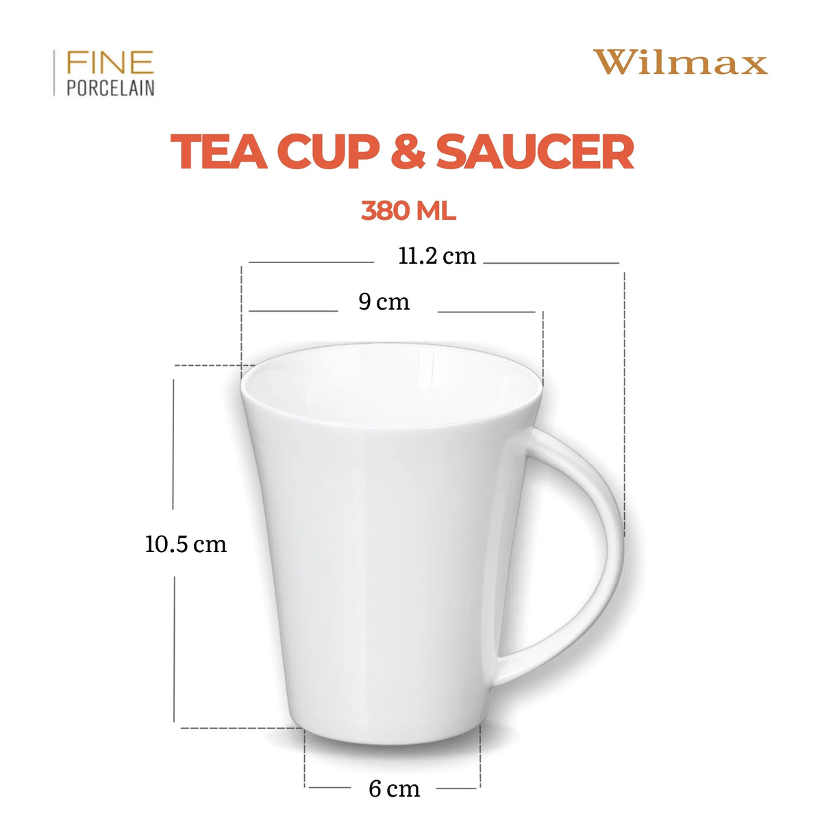 Wilmax Tasse 380 ml 4er-Set Weiß Porzellan – Anwendungs- oder Detailansicht; Lieferumfang: 4 Stück