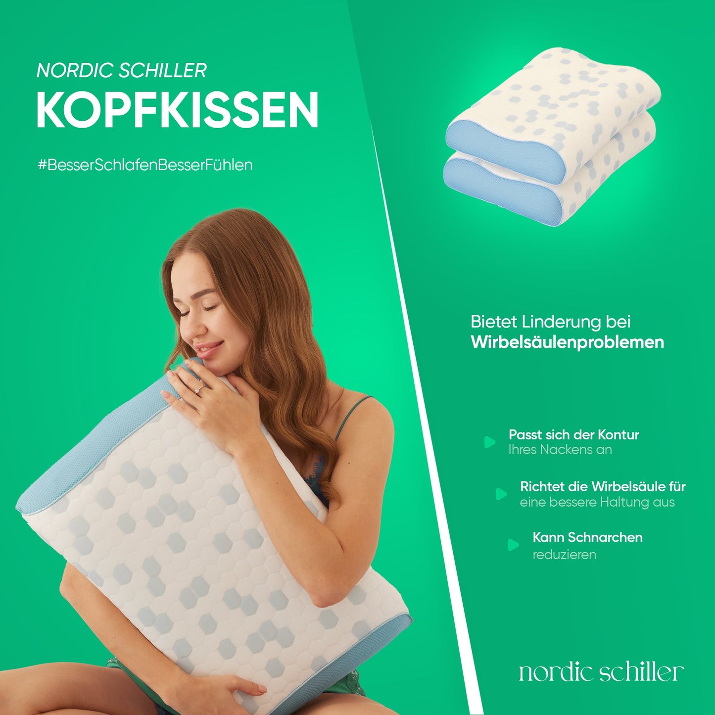 Designansicht des HELDENA Cooler Visco Doppel-Nackenstützkissens 60 x 40 cm