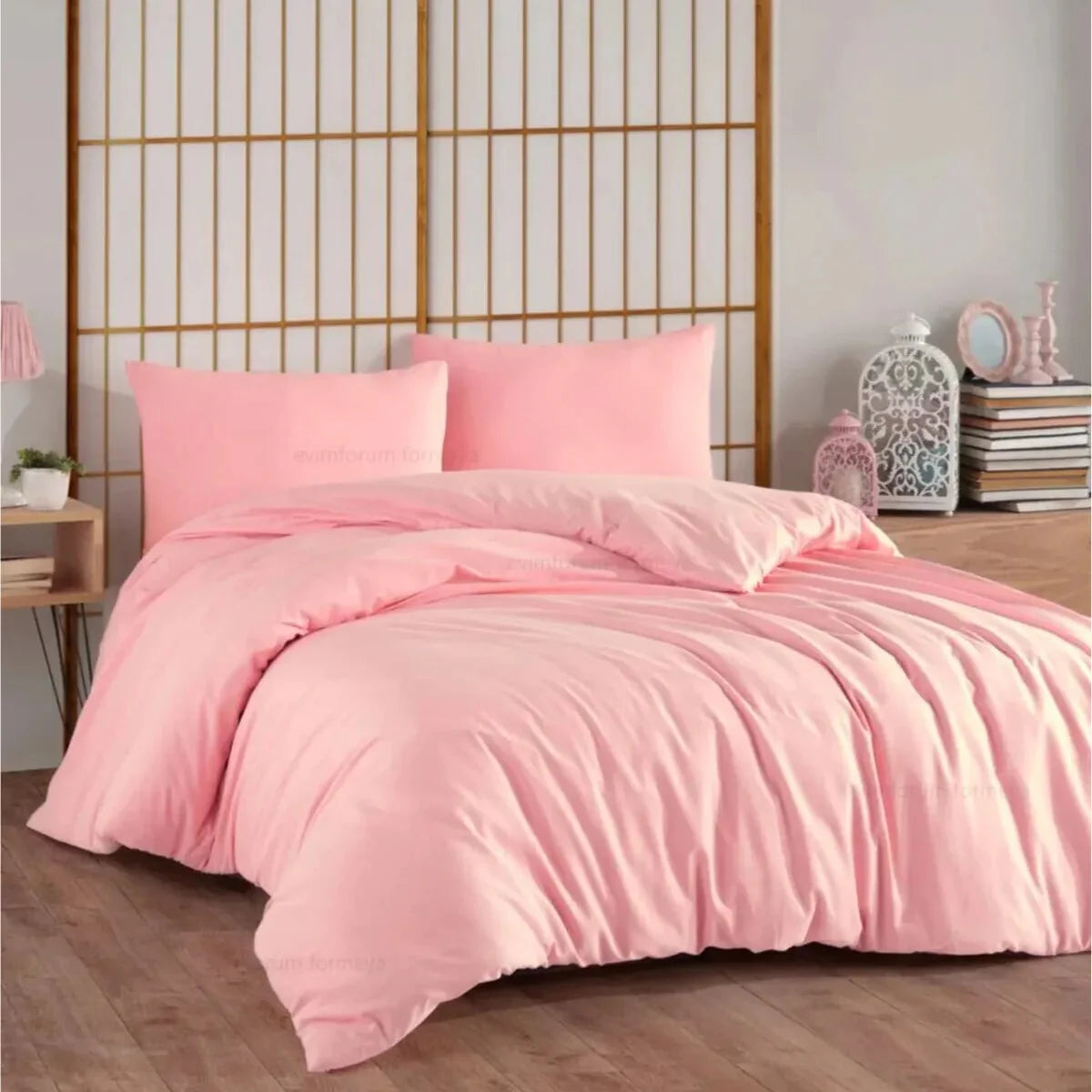 Bettwäsche Set Rosa aus 100% Baumwolle Ranforce mit Spannbettlaken