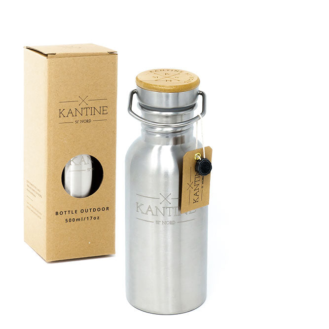 HELDENA Trinkflasche Outdoor 500 ml aus Edelstahl mit Bambusdeckel für unterwegs