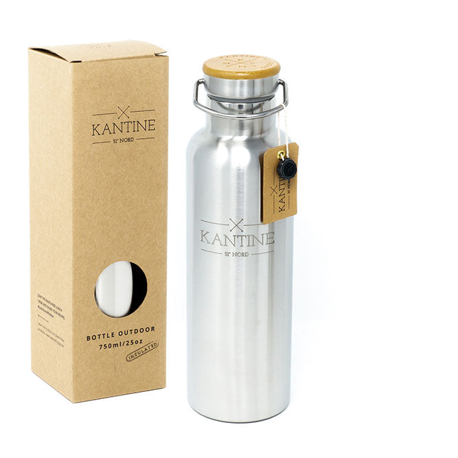HELDENA Isolierflasche Outdoor 750 ml aus Edelstahl mit Bambusdeckel für unterwegs