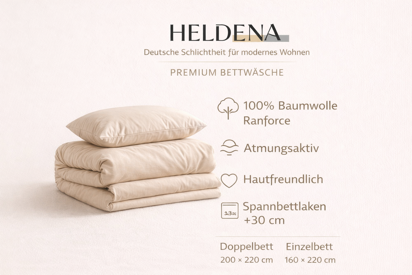 HELDENA Bettwäsche Set Braun – 100% Baumwolle Ranforce mit Spannbettlaken
