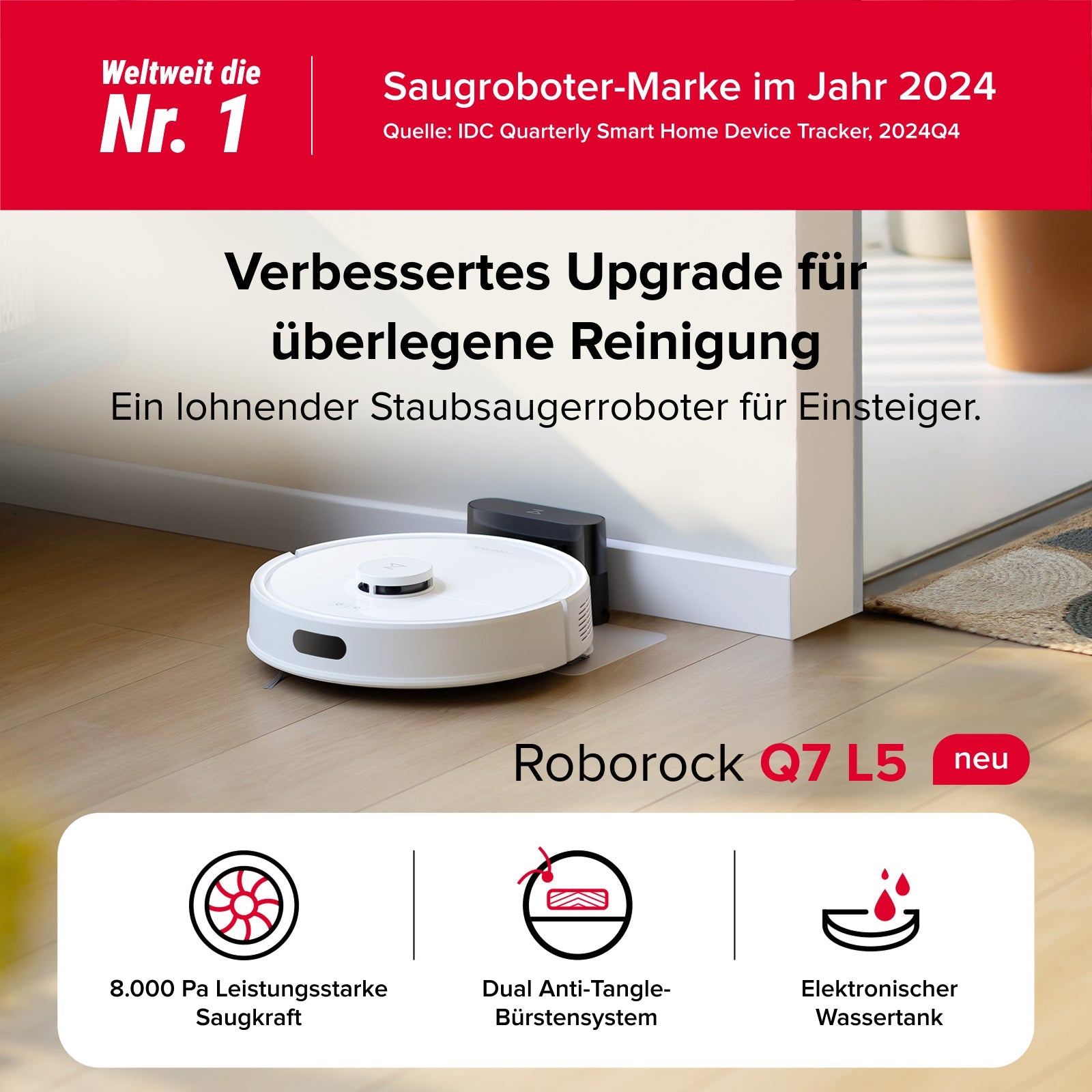 Q7 L5 saugt Tierhaare mit 8.000 Pa HyperForce Dual Anti-Tangle