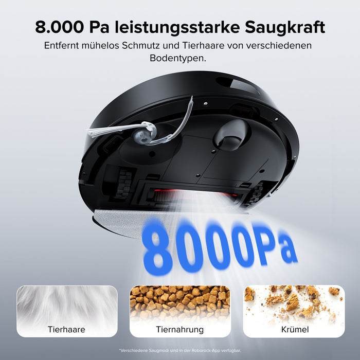 Roborock Q7 L5 schwarz Moppmodul drei Wasserflussstufen auf Hartboden Nahaufnahme
