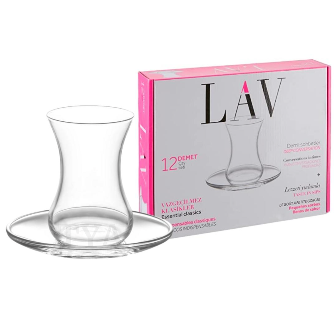 LAV Demet Teeglas 135 ml mit Untertasse Tulpenform für türkischen Tee