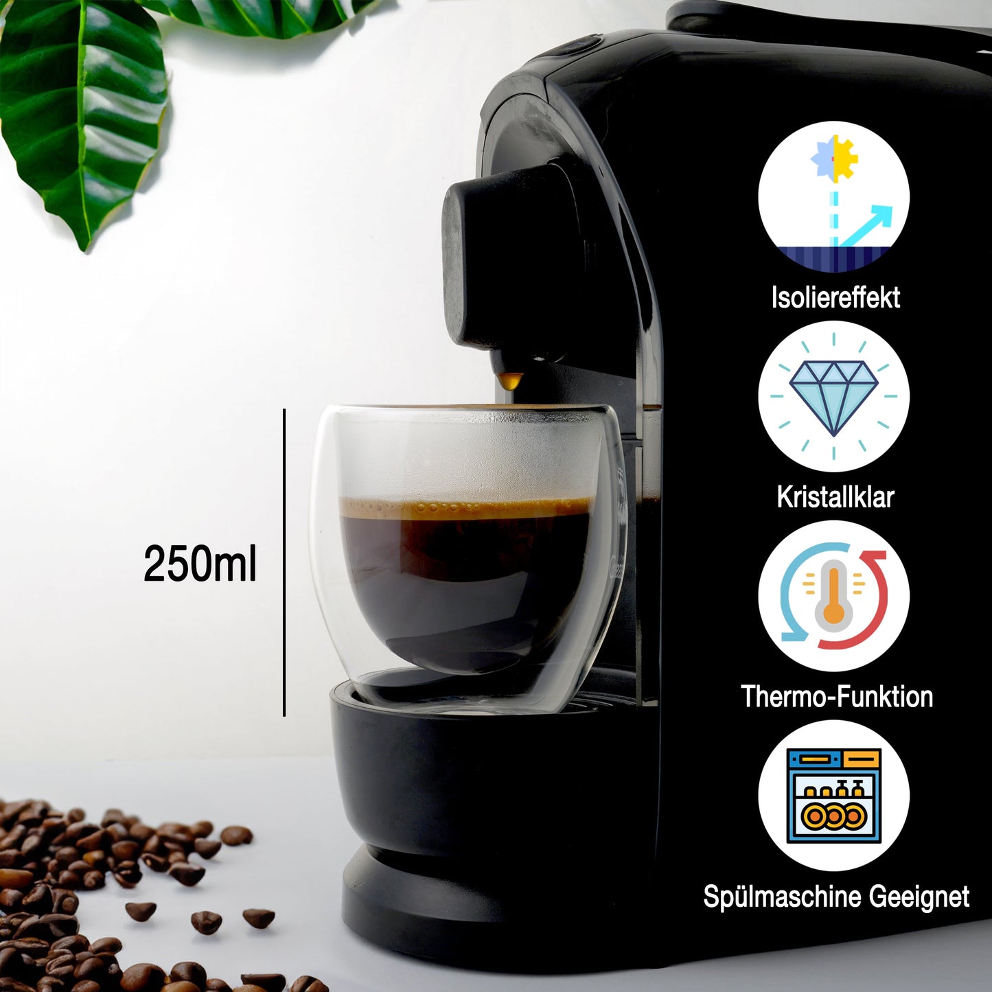 Nordic Schiller Doppelwandglas 250 ml Detailansicht Borosilikatglas schwebendes Design