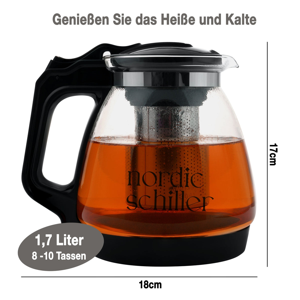 Glas-Teekanne mit lila Akzent im Detail